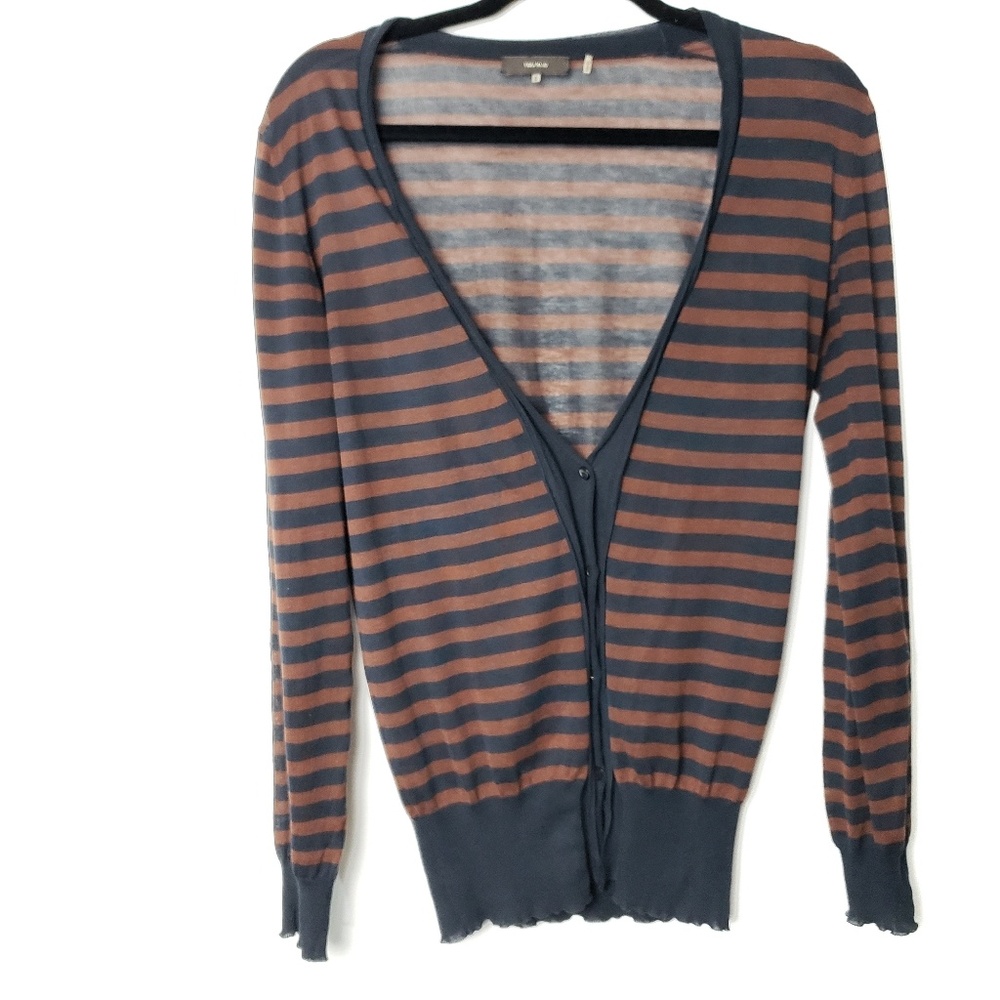 Vera Wang small striped plunge V neck cardigan